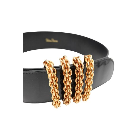 Vintage Paloma Picasso Black Patent Leather Belt with Chunky Gold Hardware main image 4